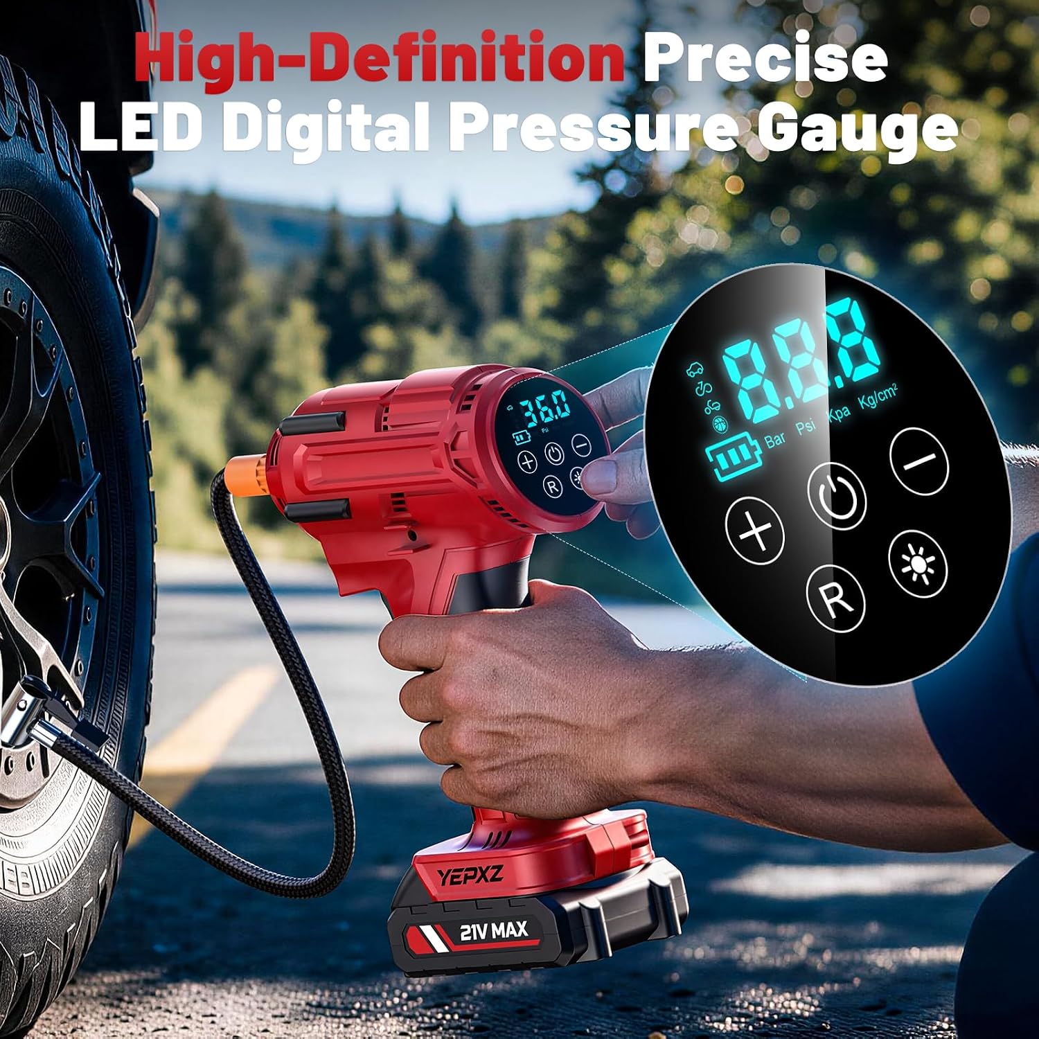 Detalle de YEPXZ Tire Inflator with 21V Battery