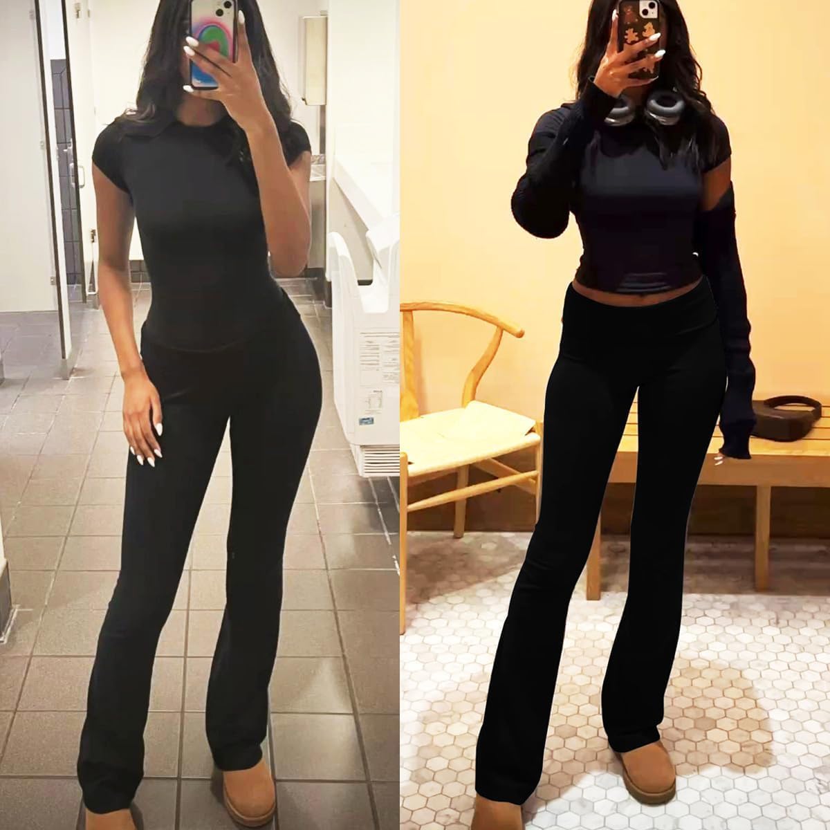 Thumbnail 5 de ZFLM Women’s Casual Workout Two-Piece Set: Short Sleeve Crop Top & High-Waist Foldover Flare Pants