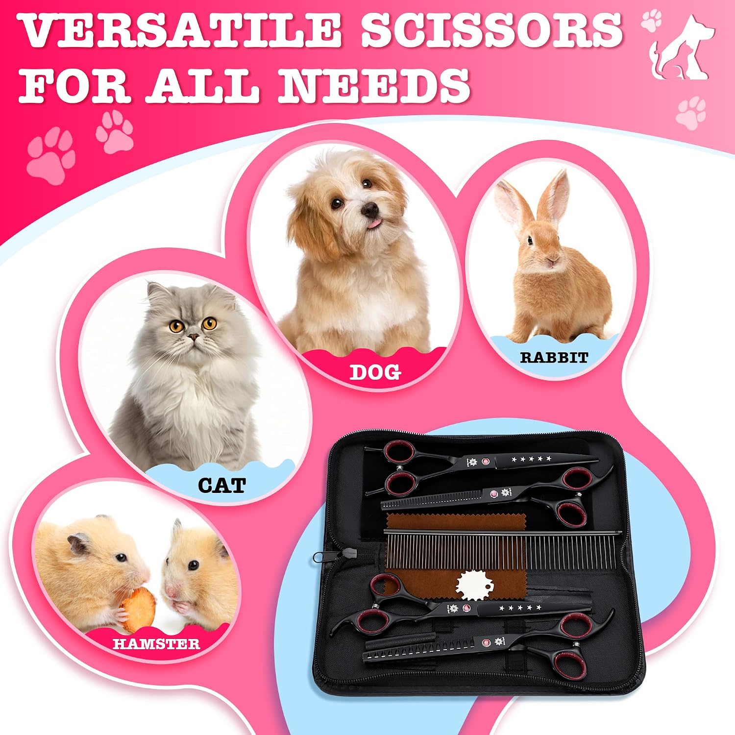 Thumbnail 6 de Dream Reach 7" Dog Grooming Scissors Kit (6CR stainless steel, 6 in 1 set) – Pink
