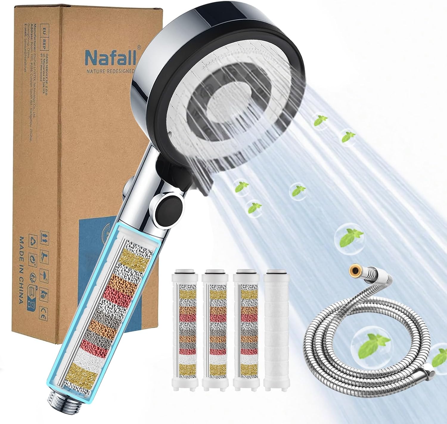 Detalle de Nafall N6001CP-UK douchekop met filter, 5 straalstanden en slang van 1,5 m