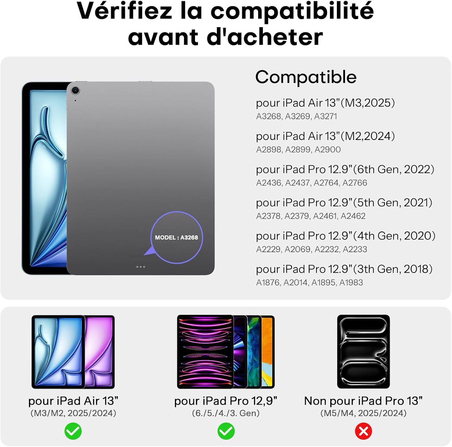 Thumbnail 1 de OMOTON étui clavier pour iPad Air 13" (M4/M3/M2) et iPad Pro 12,9" : clavier rétroéclairé AZERTY ISO-FR