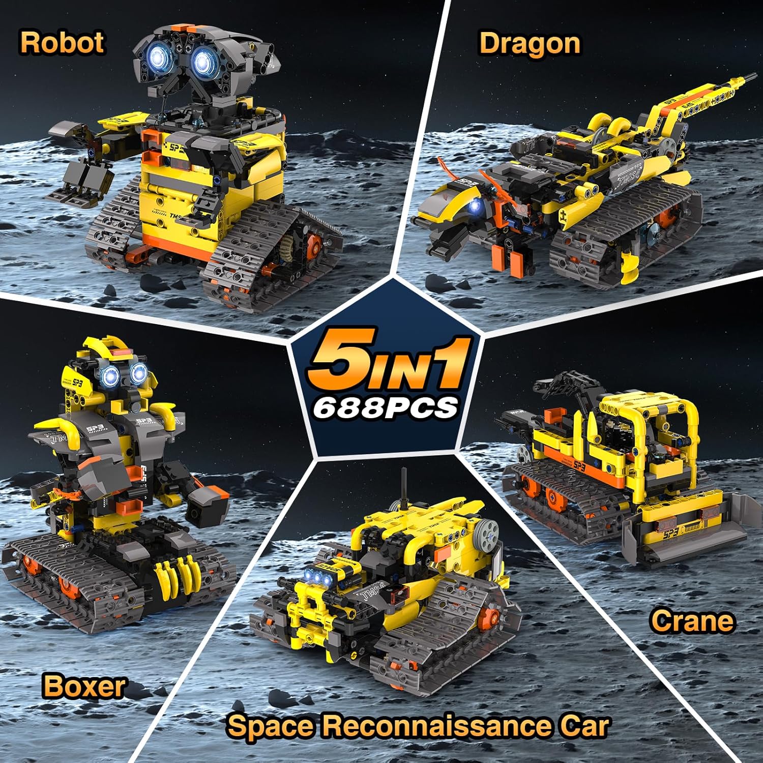 Detalle de Technic Robot Building Sets, 688PCS 5-in-1 RC Kit: Remote & App Controlled Construction Toy