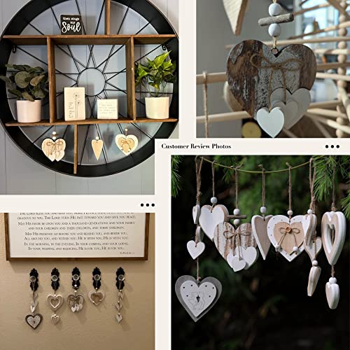 Detalle de Heart-shaped Wooden Decorative Hanging Ornaments by Sun&Beam (2 Pcs) – Handmade Rustic Hearts