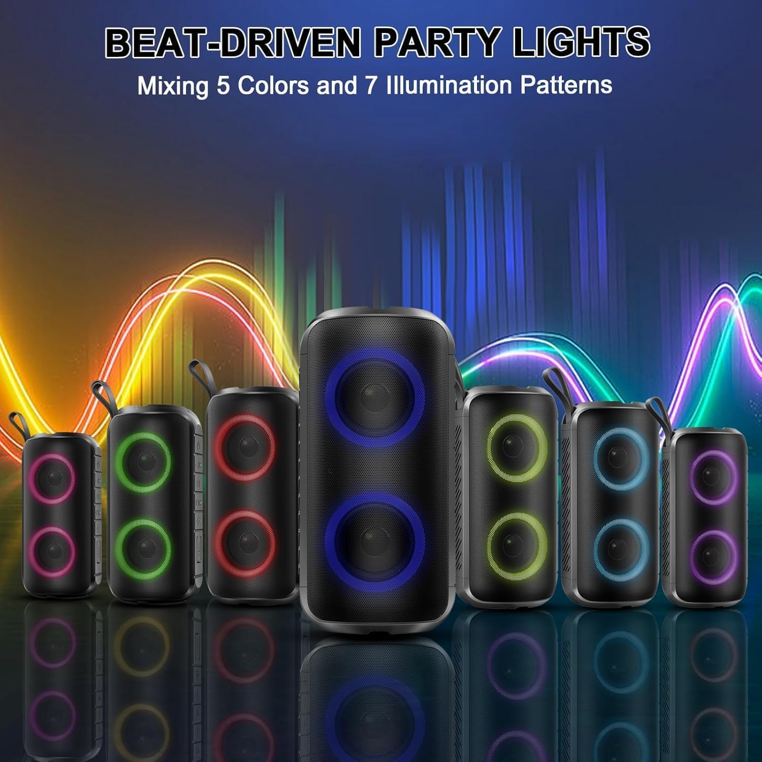 Thumbnail 3 de Bluetooth Lautsprecher mit Licht – tragbare 20W Musikbox (2×52 mm, Bluetooth 5.3, IPX7) für Reise, Party & Strand