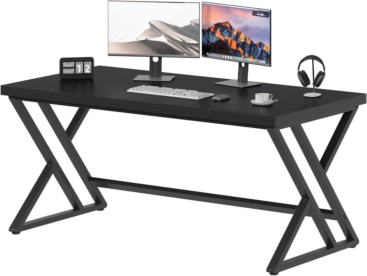 Detalle 2 de LVB Scrivania lunga per computer – design industriale, 140 x 60 x 75,5 cm, nero
