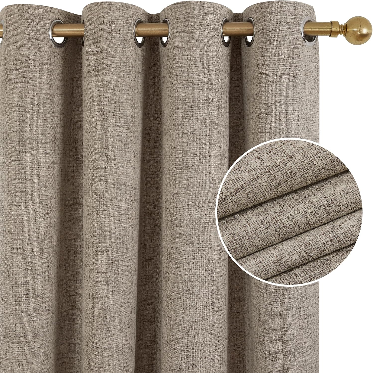 Detalle 2 de Deconovo Faux Linen Full Blackout Curtains 90 Inch Drop – Two Panel Eyelet Pair