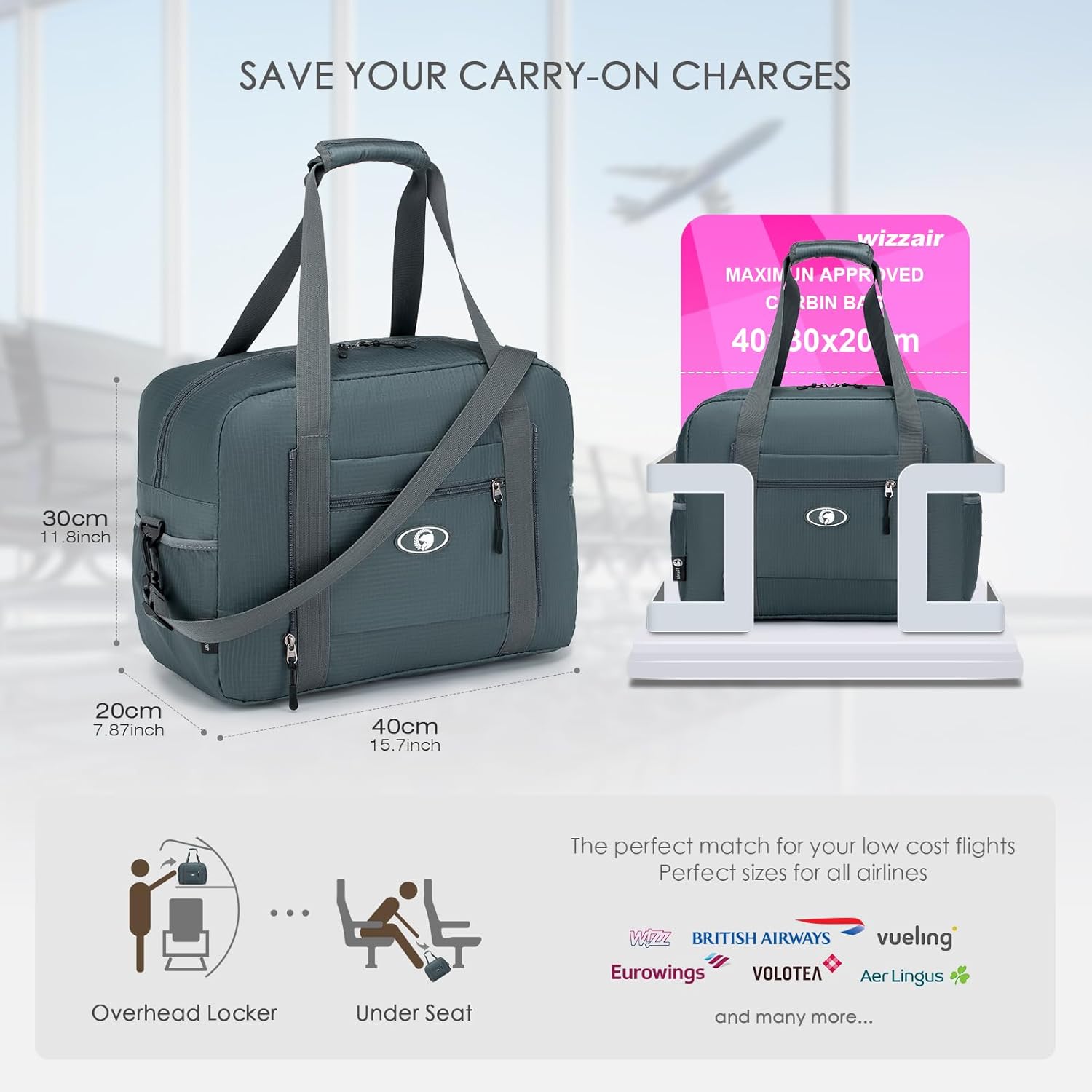 Thumbnail 1 de SPAHER Underseat Cabin Bag for Ryanair: Foldable 25L Holdall for Travel