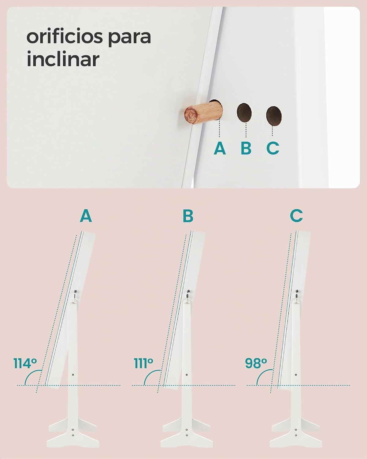 Detalle de SONGMICS Espejo Joyero JJC69WT: Armario bloqueable con espejo de cuerpo entero