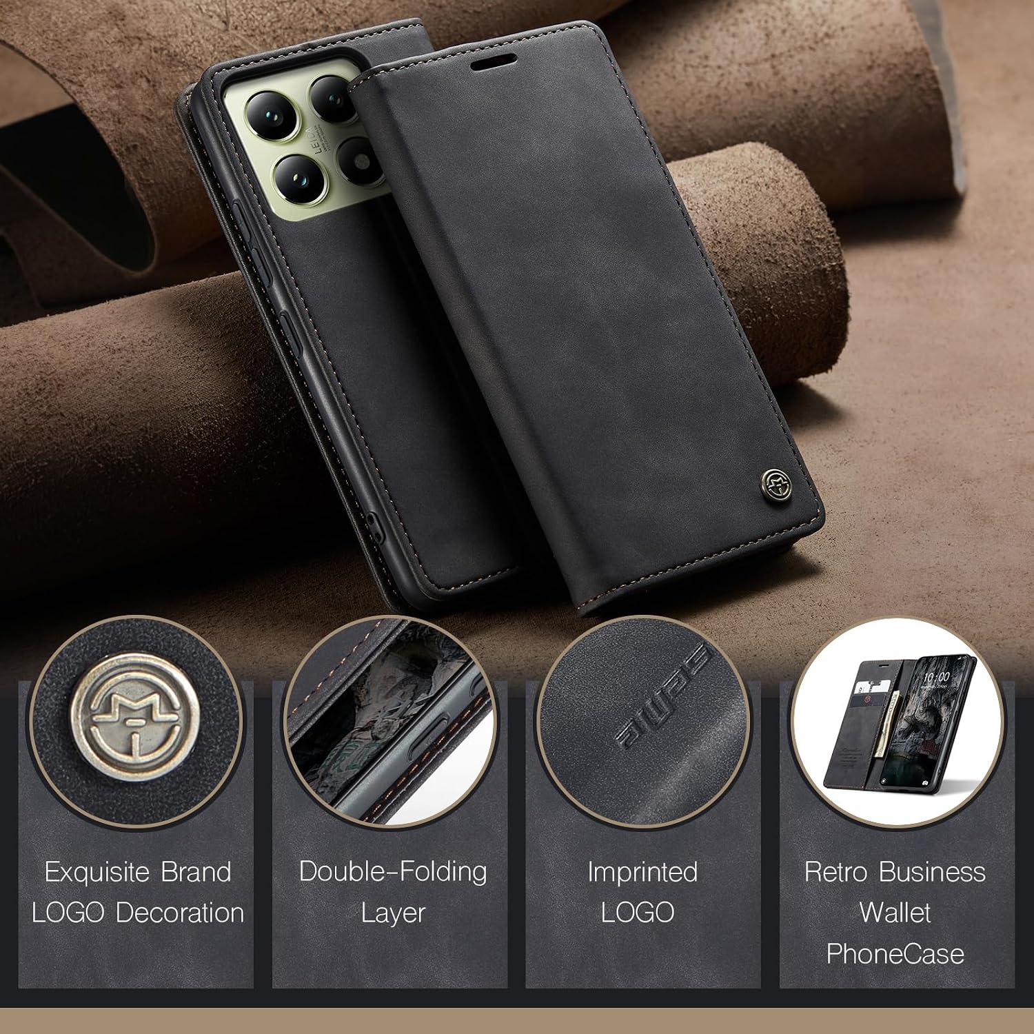Thumbnail 2 de Monweicz Xiaomi 14T Hülle Premium Leder Flip Schwarz