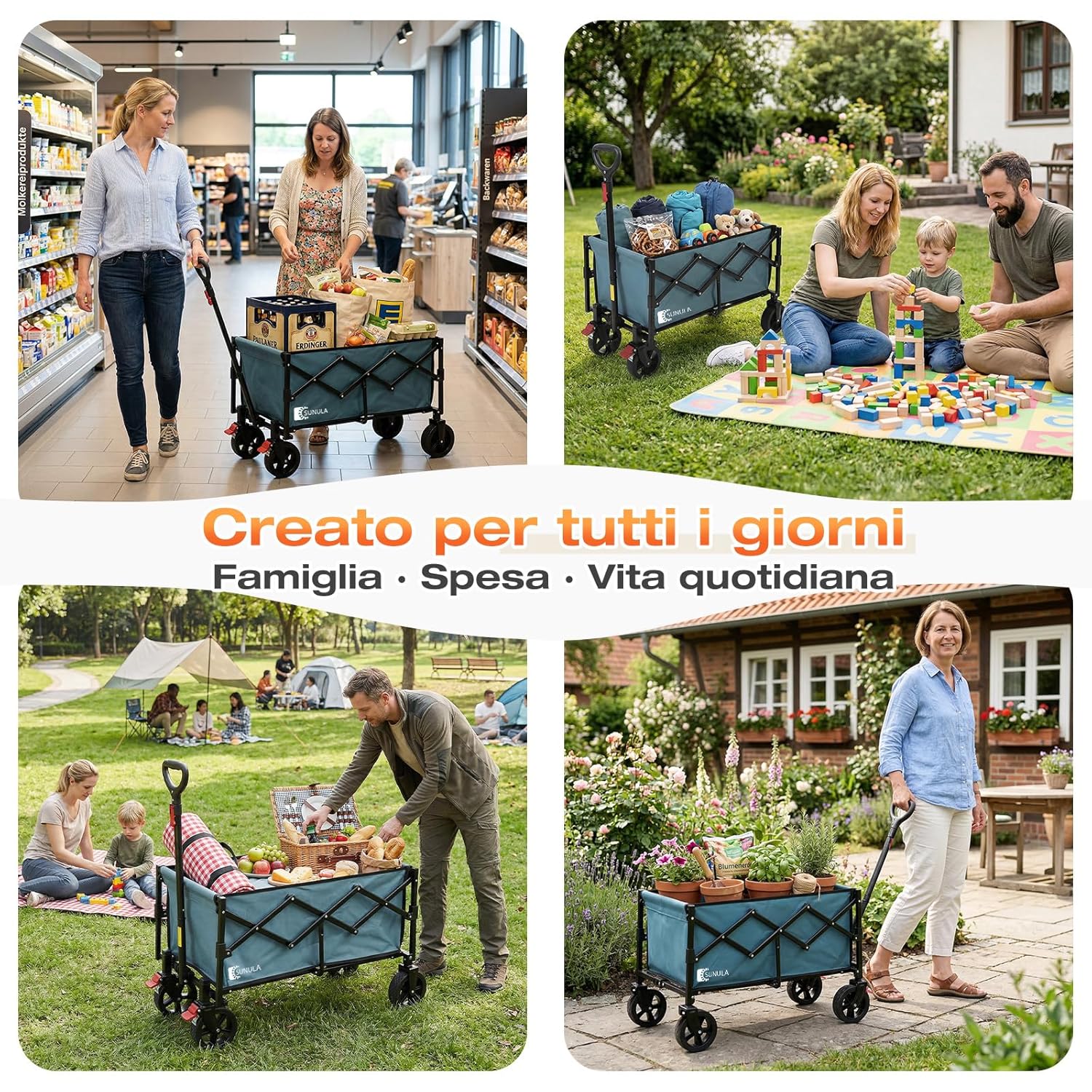 Detalle 2 de SUNULA Carrello pieghevole piccolo 80L 100KG con freni, 5,8 kg (colore verde)
