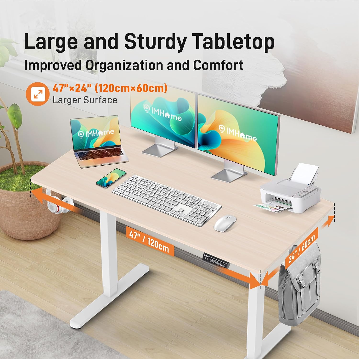 Detalle de IMGadgets IMHome 47" Electric - Ivory Standing Desk, 47 x 24 in, Quiet Motor