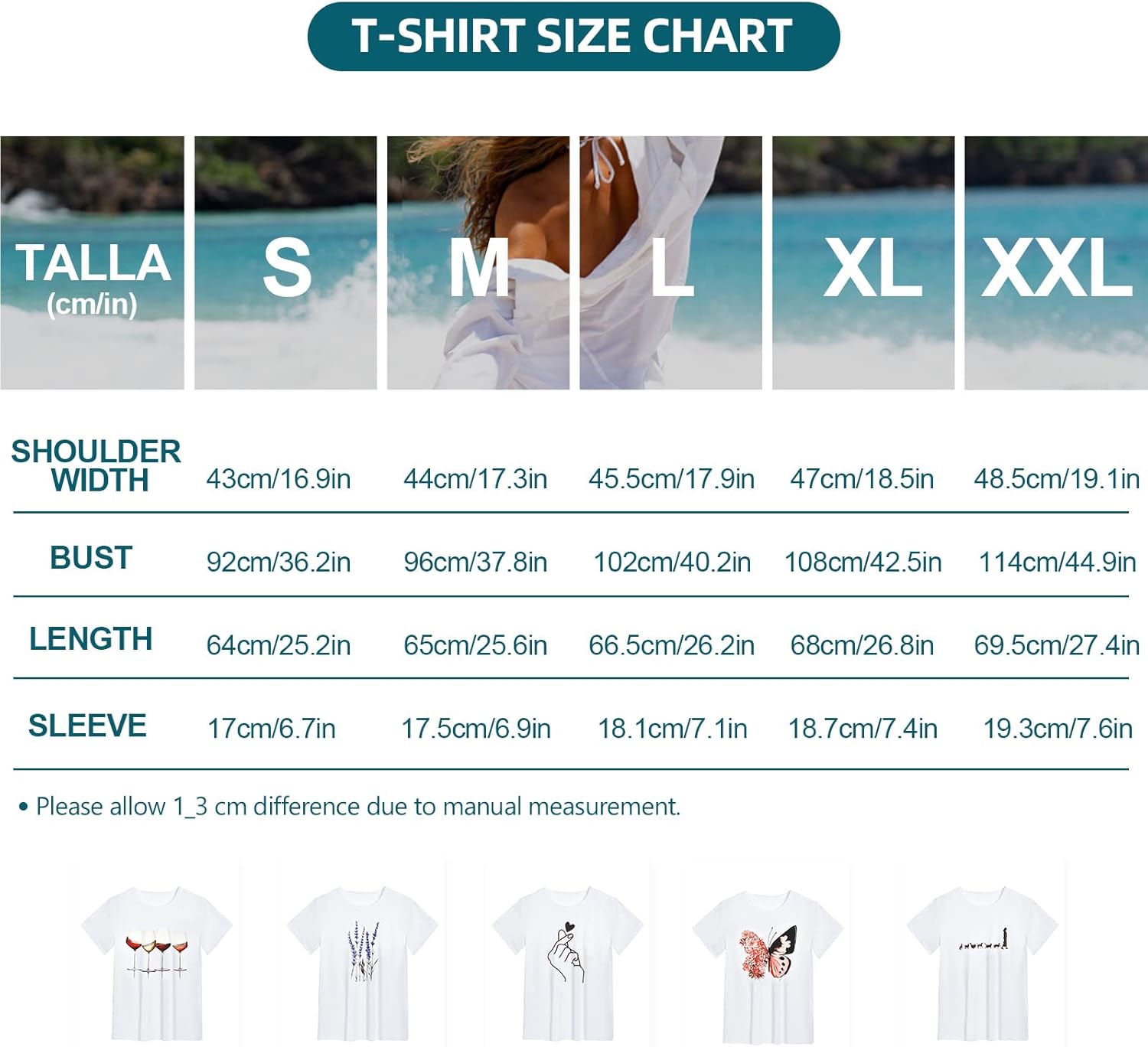 Detalle 2 de heekpek T Shirt Donna Manica Corta Bianca Cotone – Stampa Estiva e Comfort quotidiano