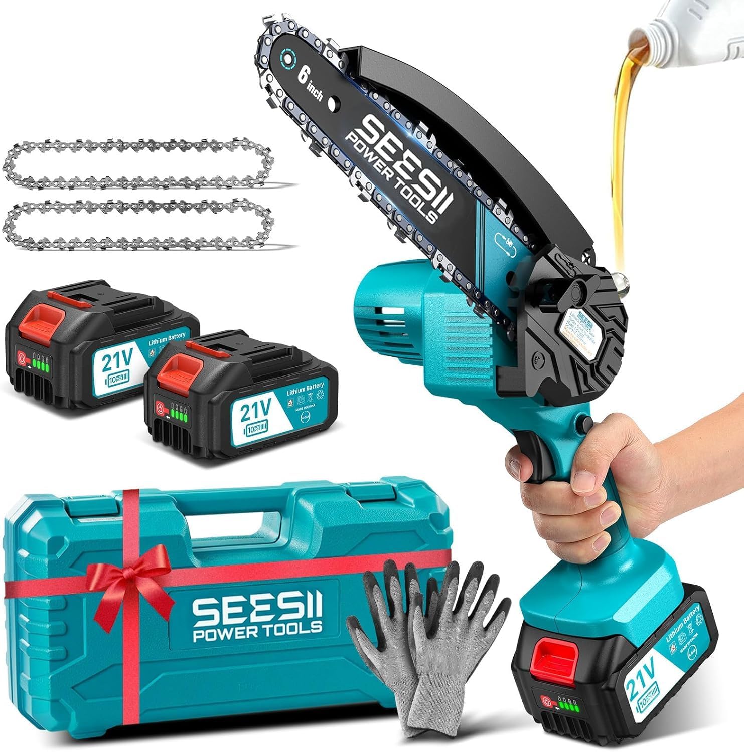 Imagen de SEESII Mini Motosierra Eléctrica 6" con Batería y Cadena en OfertitasTOP