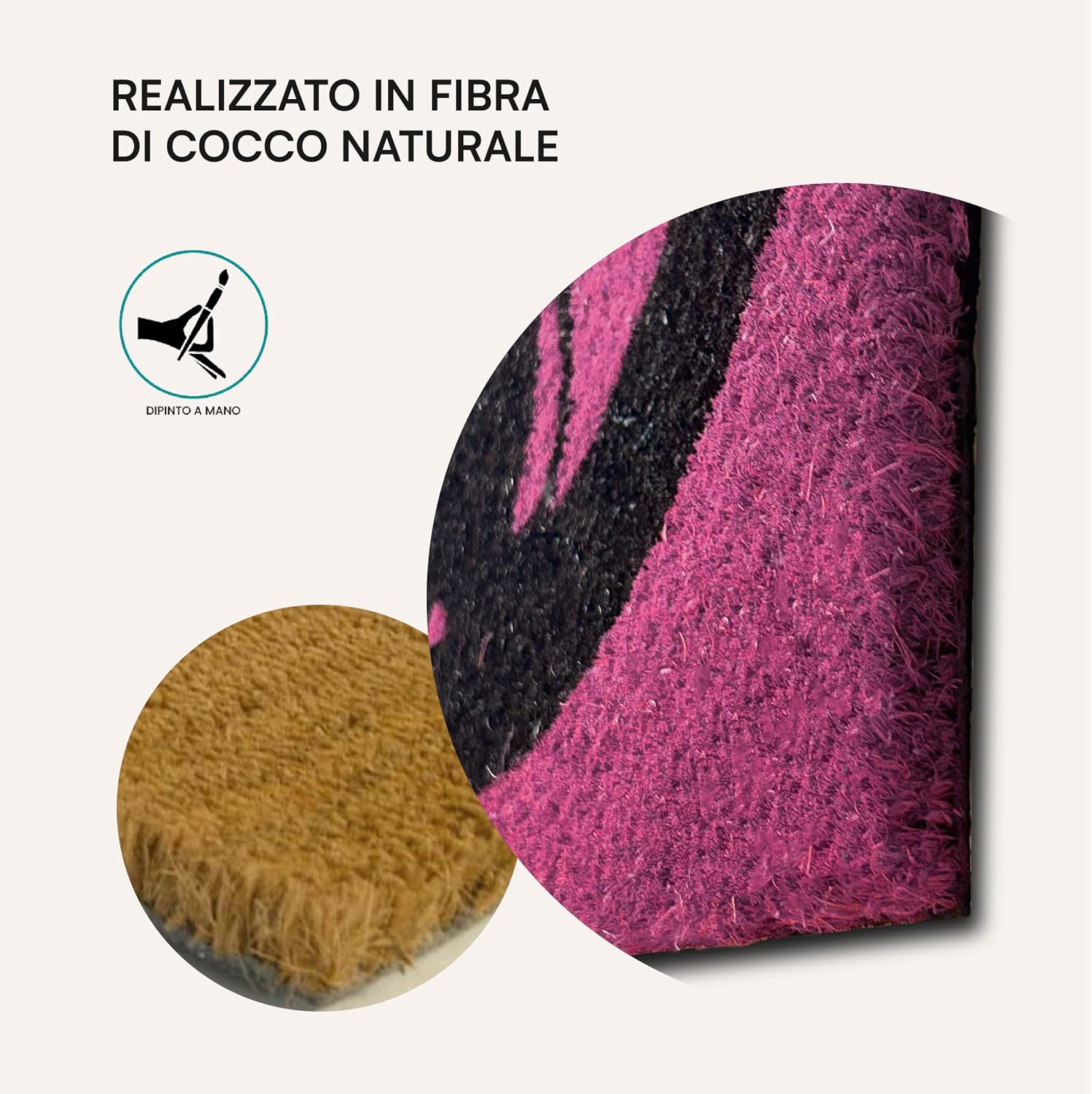 Thumbnail 3 de Baroni Home Zerbino Ingresso Casa in Fibra di Cocco Dipinto a Mano, 60x38 cm, Rosa con Gatto Nero e Cuori