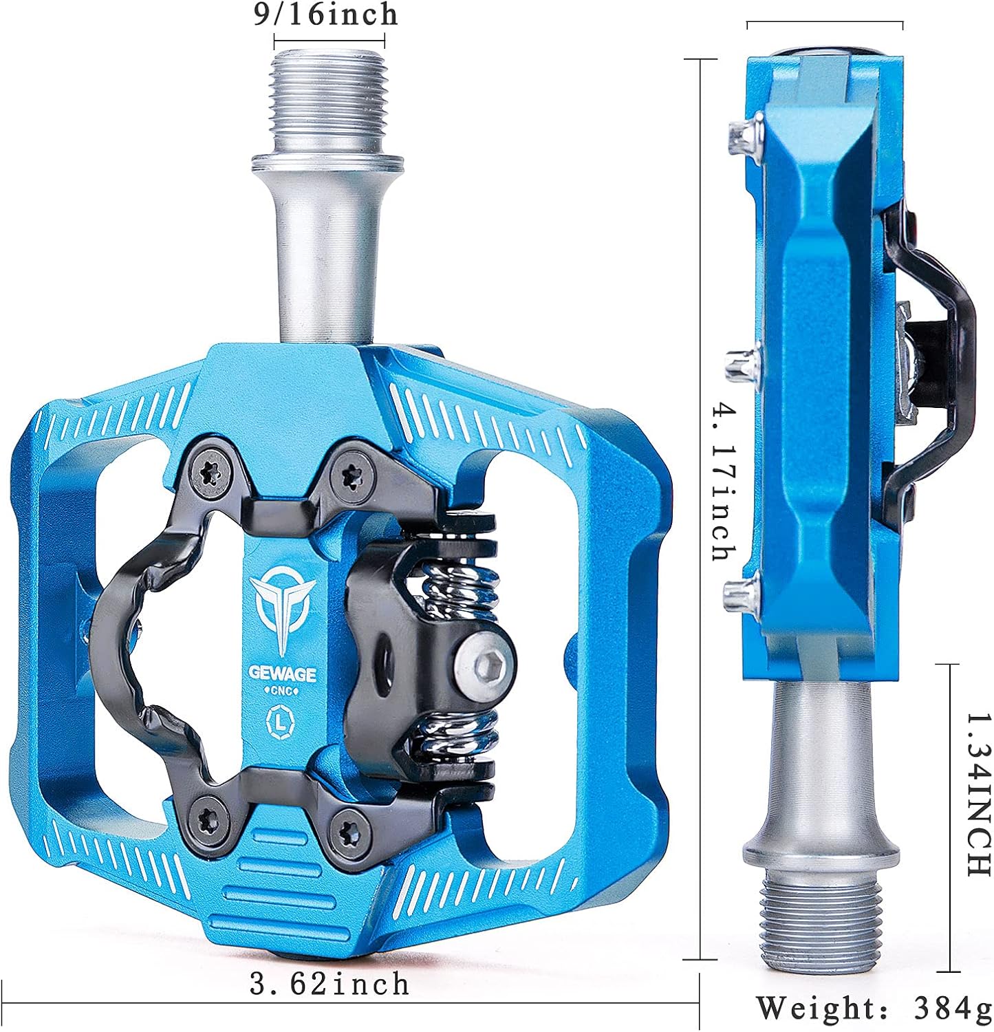 Thumbnail 1 de GEWAGE pedali per bicicletta SPD doppio lato con piattaforma antiscivolo e inserti MTB, 9/16”