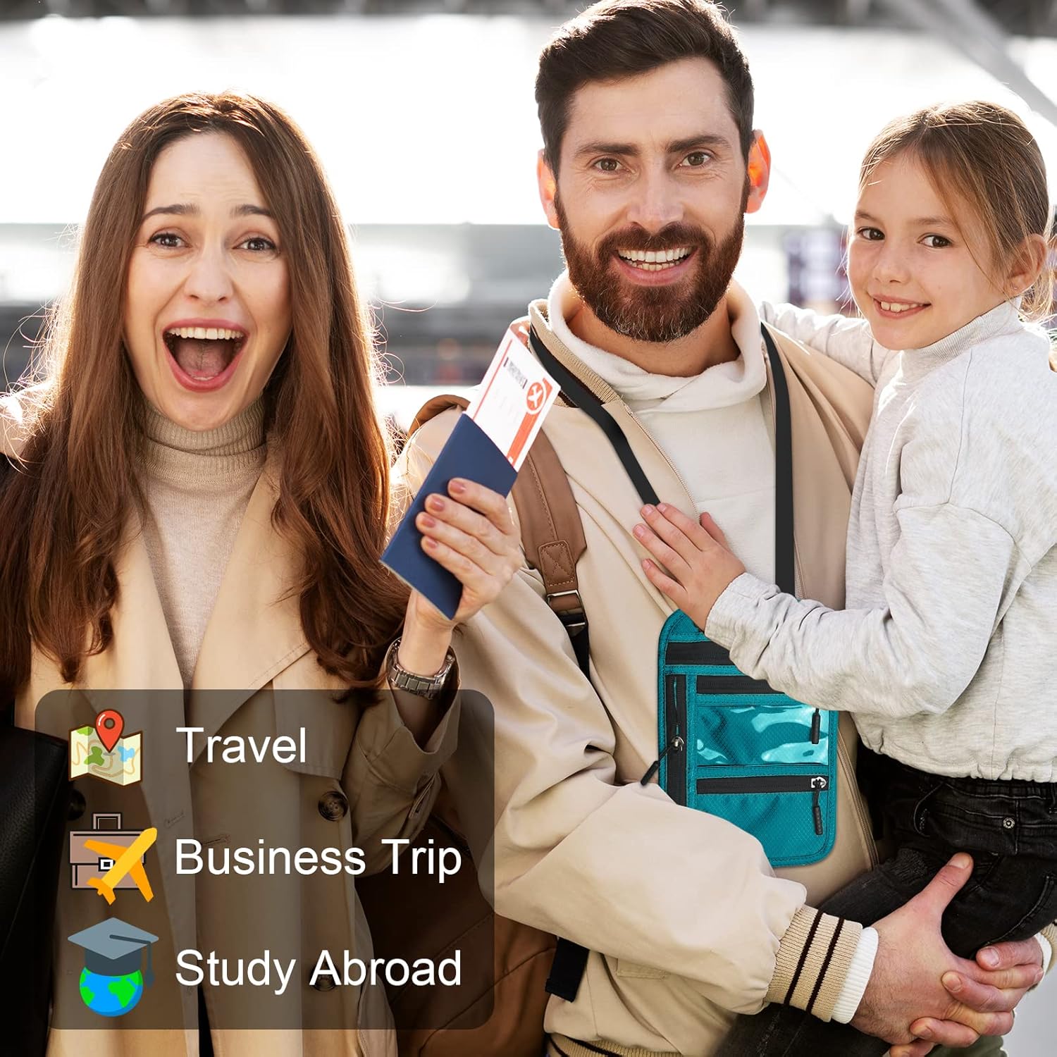 Thumbnail 6 de Yordawn Portadocumenti da Collo in Nylon con Blocco RFID e Tracolla Regolabile – Blu Lago