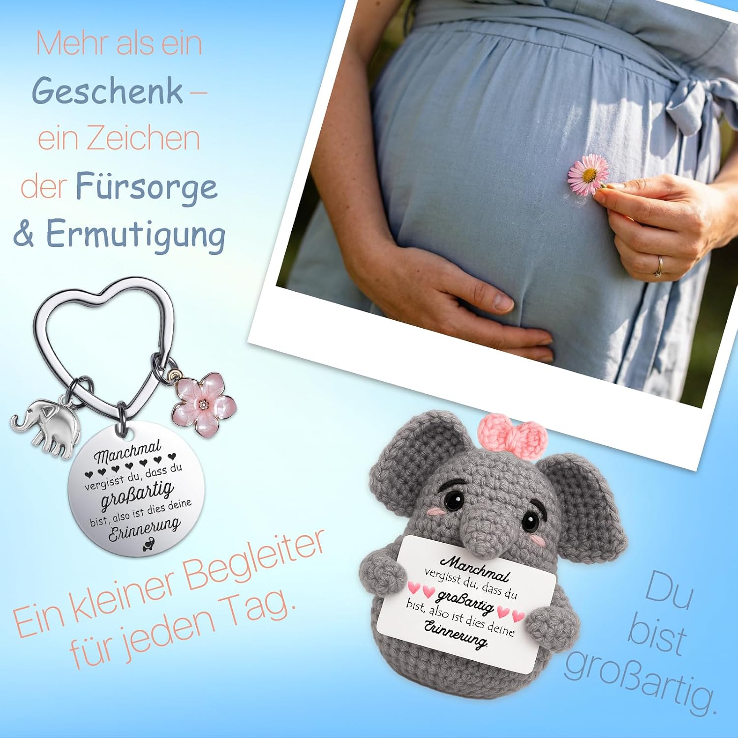 Thumbnail 6 de Farbeele Mutmacher-Geschenk mit Elefant und Edelstahl-Schlüsselanhänger (ca. 6 x 8 cm)