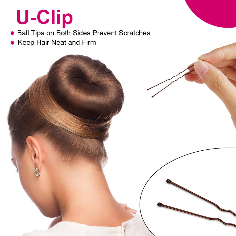 Detalle 2 de URAQT Donut Hair Bun Set – 4er Dutt Maker mit 30 U-förmigen Clips und Duttkissen in Groß und Klein (Aprikose, 6+8+10+12)