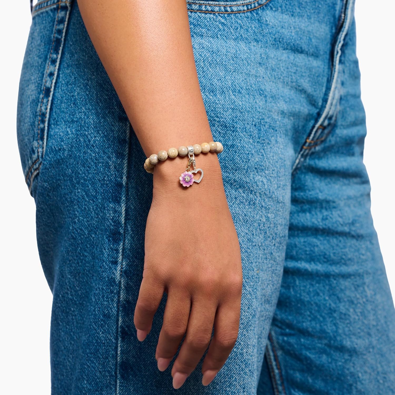 Thumbnail 1 de THOMAS SABO Armband mit Daisy-Jaspis-Beads und recyceltem 925-Silber Charm Club Logo Ring X0293-014-16