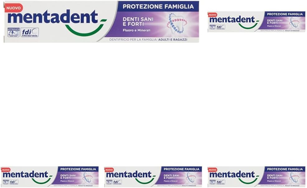 Detalle de Mentadent Protezione Famiglia Dentifricio Denti Sani e Forti 75ml – confezione da 5