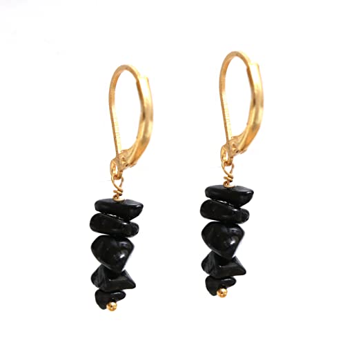Detalle de GEMPIRES NATURE’S TREASURE Black Tourmaline Chip Leverback Hoop Earrings