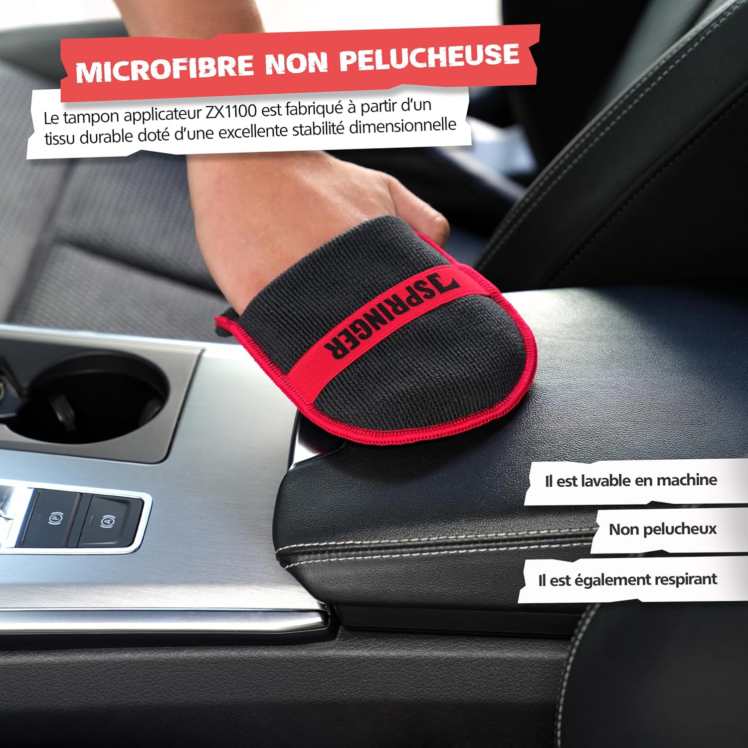 Detalle de SPRINGER ZX1100 : 2 tampons applicateur voiture en microfibre douce et non pelucheux