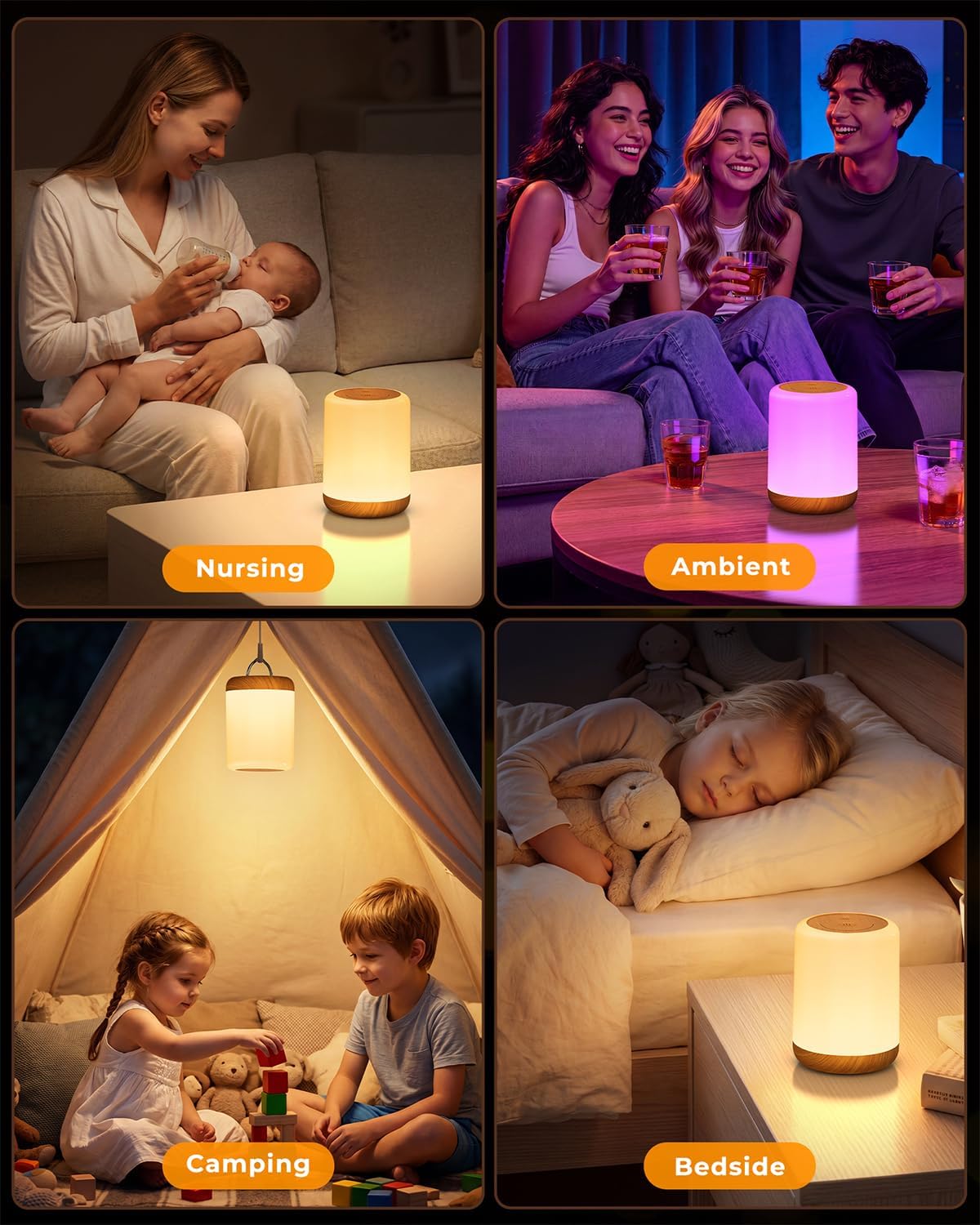 Detalle de MEDE Night Light: Dimmable USB Rechargeable Bedside Lamp with RGB, Timer, and Memory