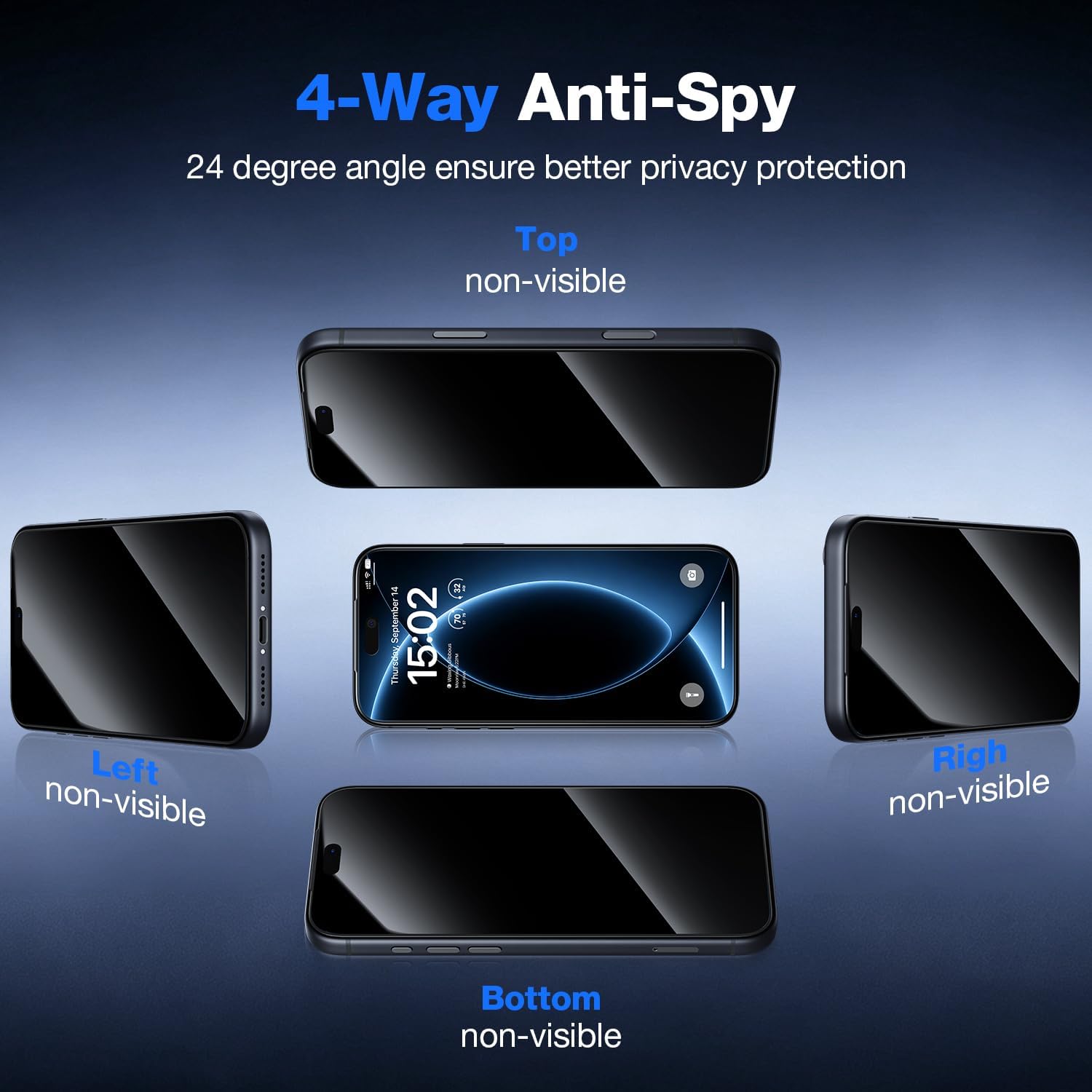 Detalle de Hoerrye iPhone 18 Pro Privacy Screen Protector, 360° Anti-Peep Glass, 2-Pack