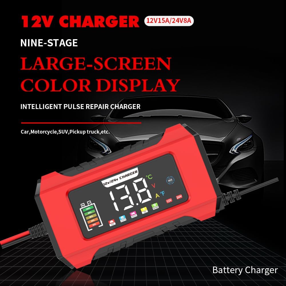 Detalle 2 de 24V 8A & 12V 15A Car Battery Charger: 2 in 1 LiFePO4 Battery Charger for Leisure, Lithium and Motorbike Batteries