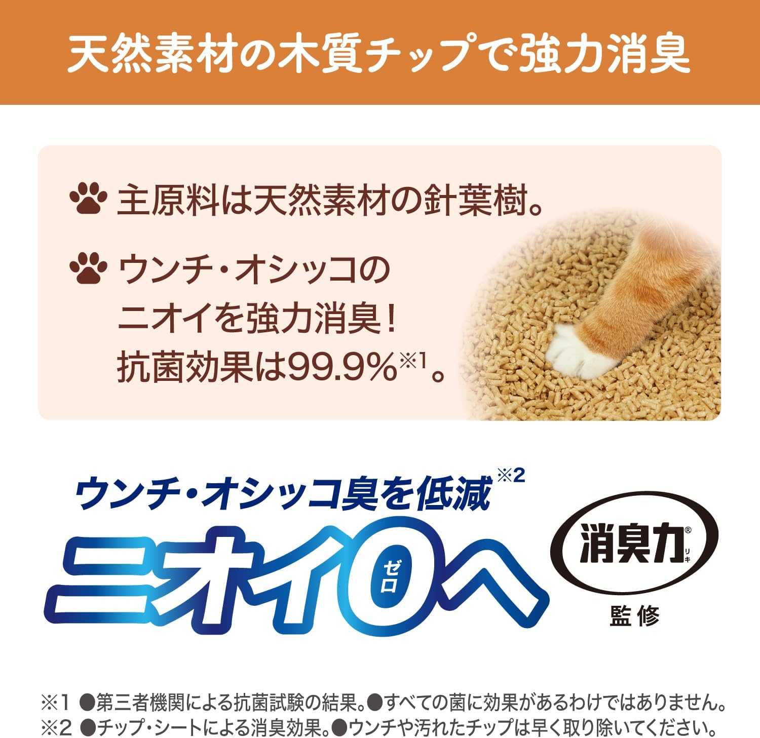 Detalle 2 de ニャンとも清潔トイレ 脱臭・抗菌チップ 大きめの粒 木質タイプ 4.5L×4個