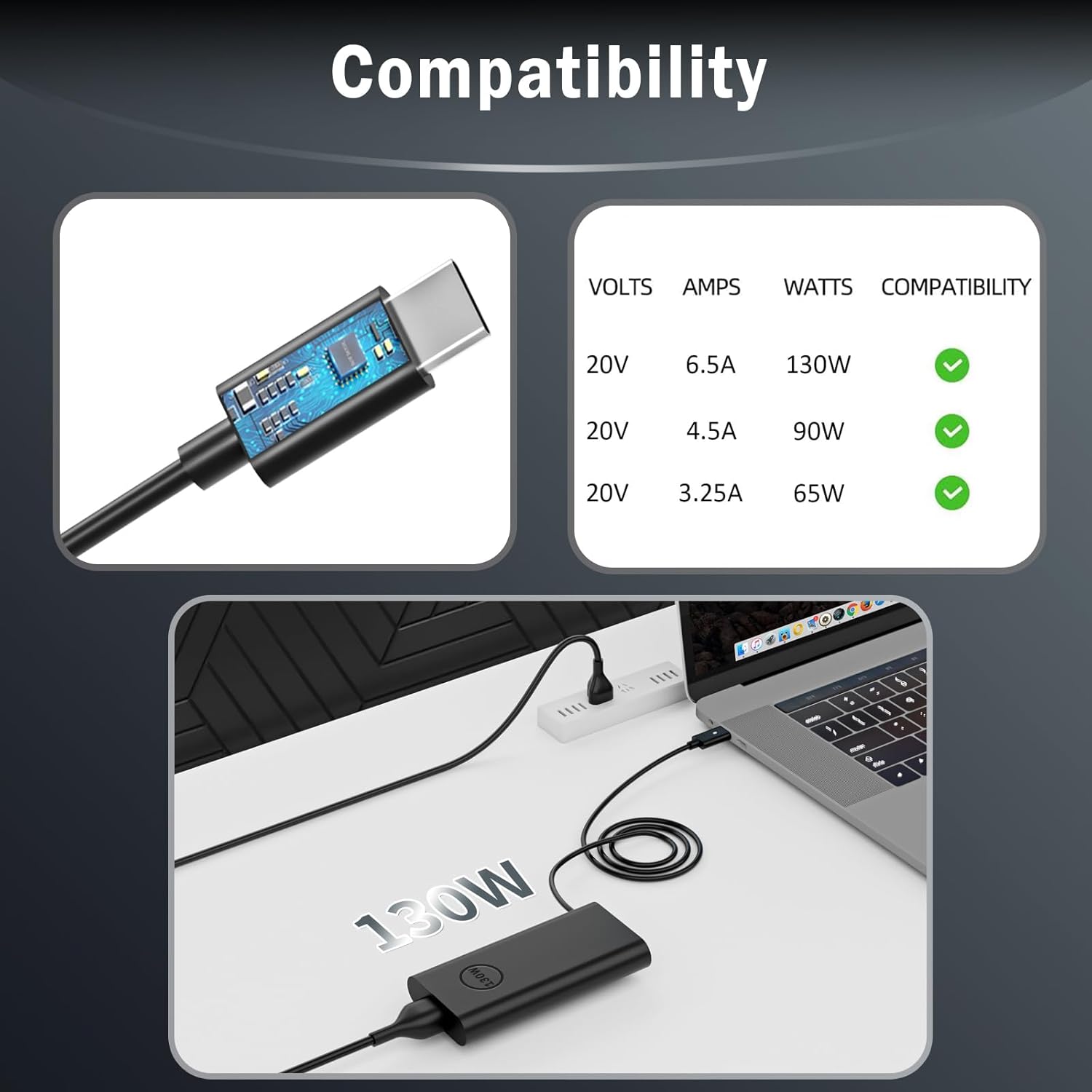 Thumbnail 2 de PIOEVTKA 130W USB-C Laptop Charger for Dell Laptops