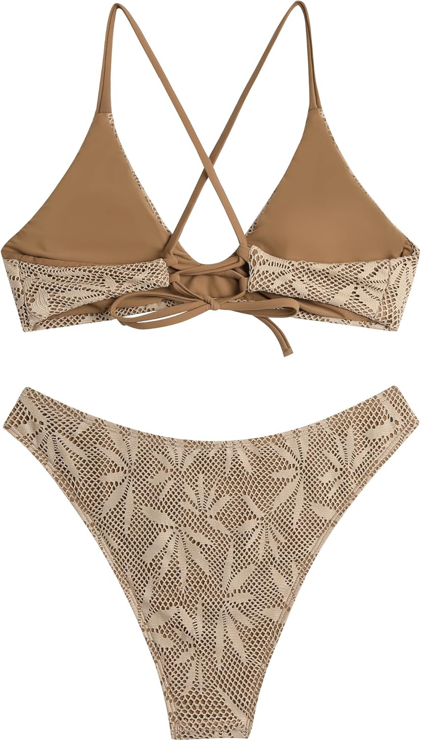 Thumbnail 3 de ZAFUL Women’s Tie Back Padded High Cut Bralette Bikini Set (Two-Piece)