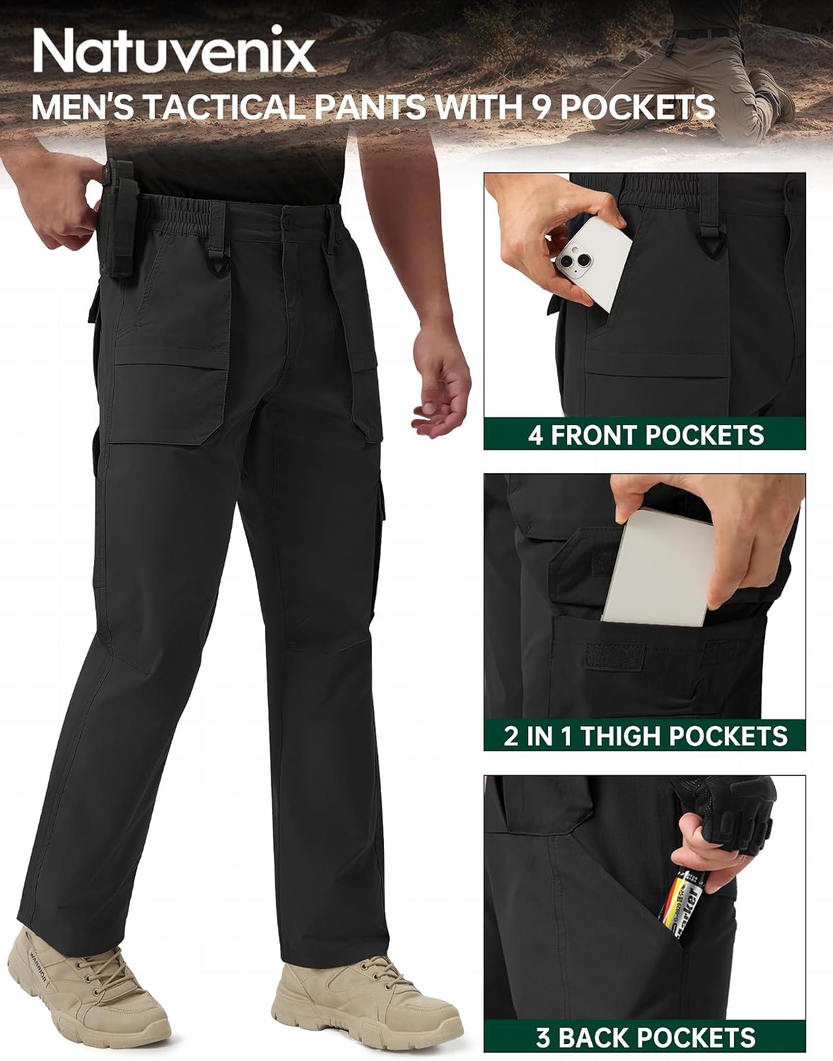 Detalle 1 de NATUVENIX Tactical Pants with 9 Pockets