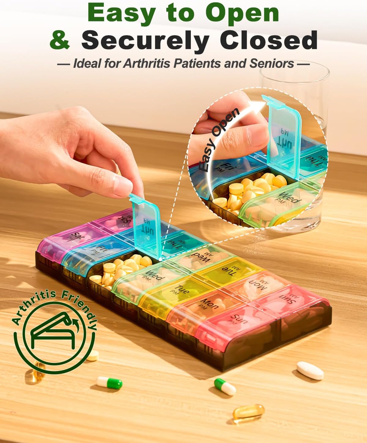Detalle de Extra Large Pill Organizer 2 Times a Day (Weekly XL AM PM) – Rainbow