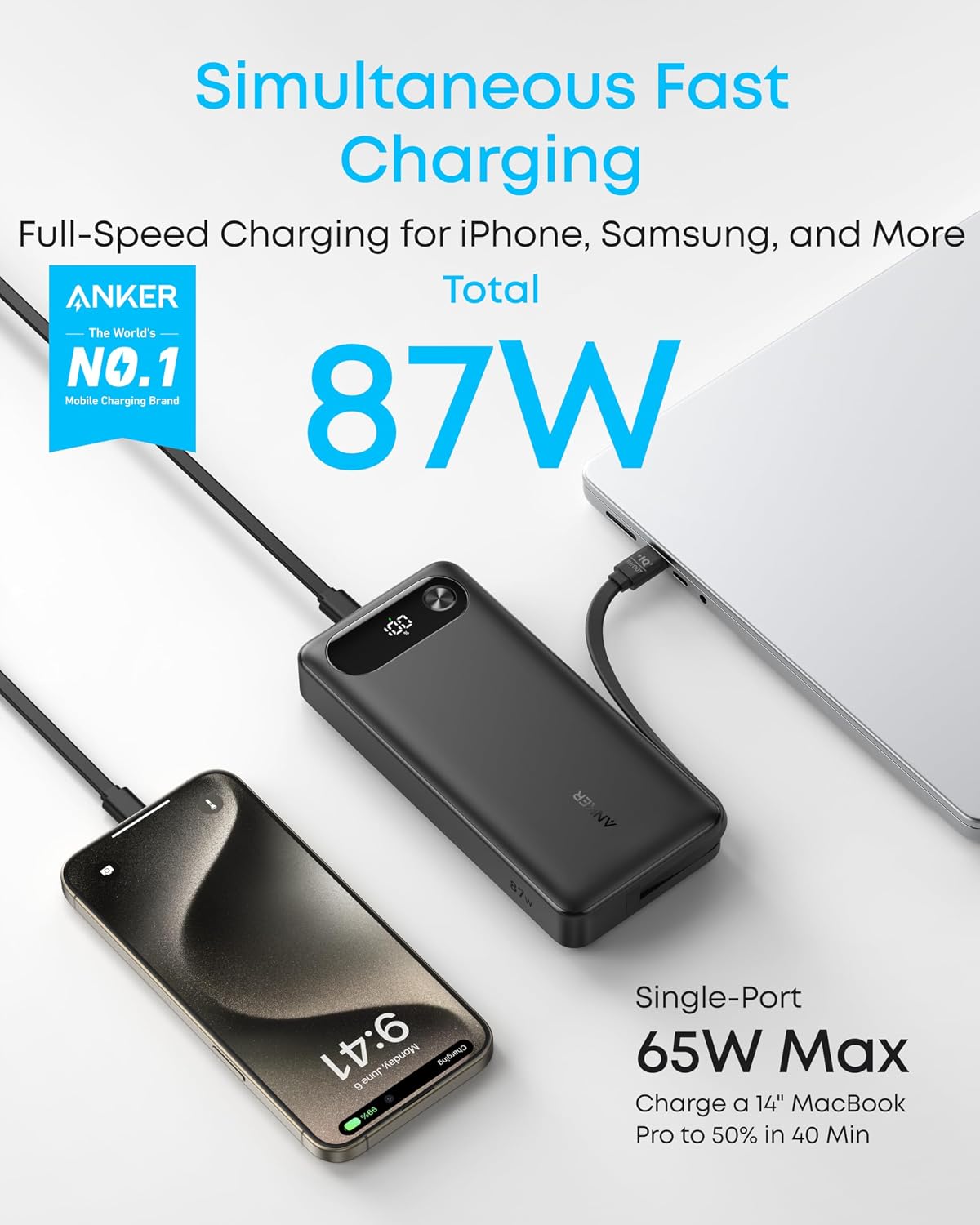 Thumbnail 1 de Anker Power Bank 20K (87W) with Built-In USB-C Cable