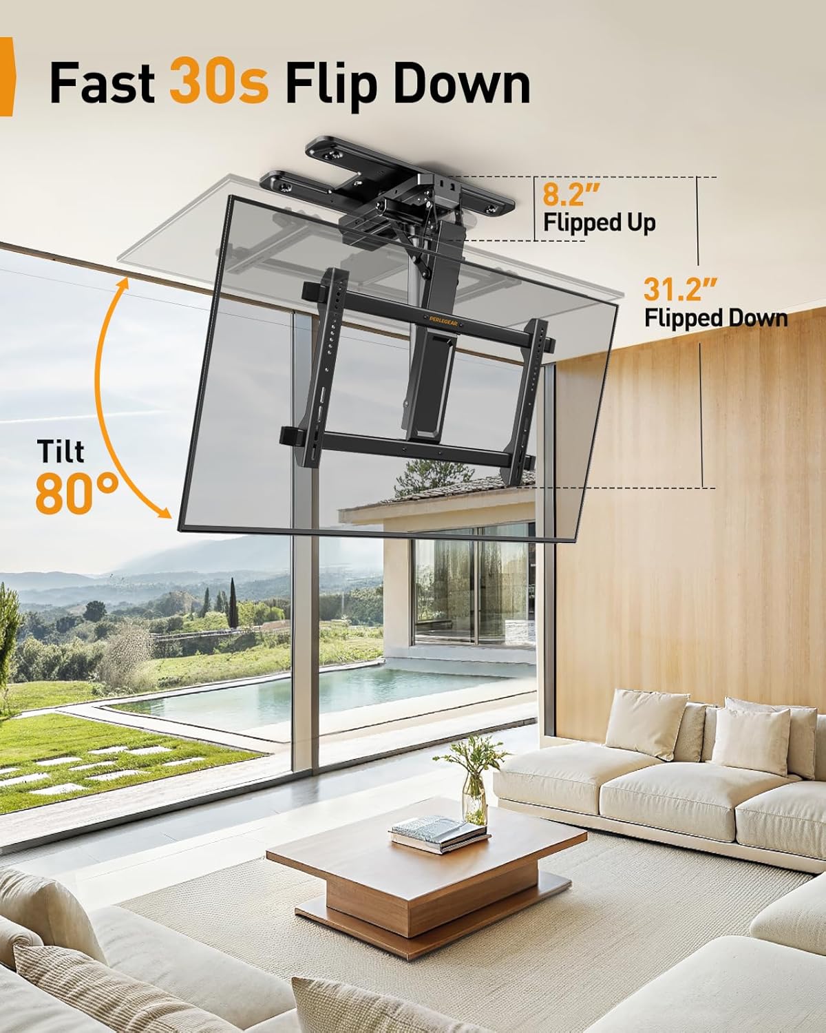Thumbnail 4 de Perlegear PGCM12B Electric Ceiling TV Mount: Motorized Full-Motion for 32"–75" TVs up to 110 lbs