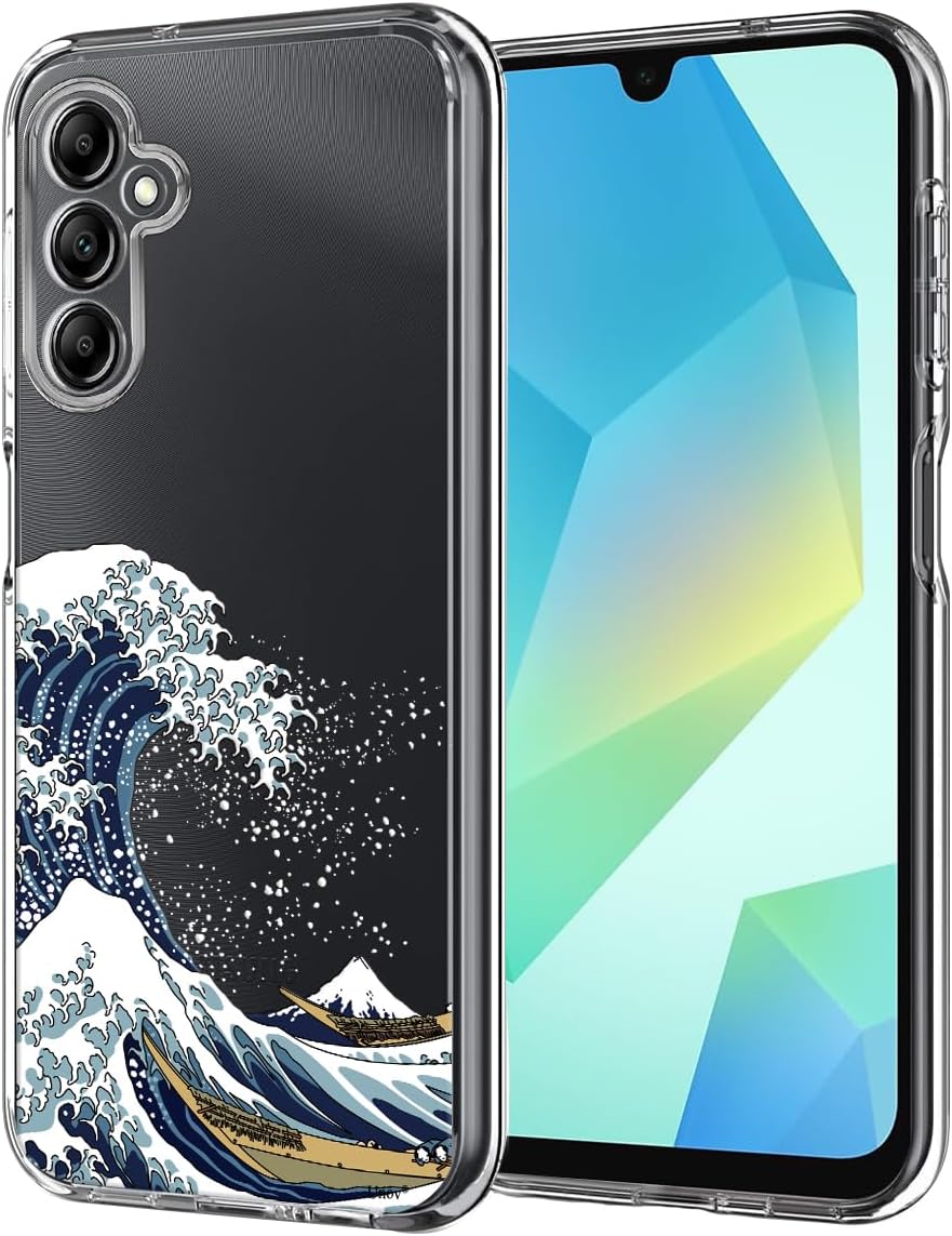 Detalle de Unov Case for Galaxy A16 5G with Art Great Wave Embossed Pattern