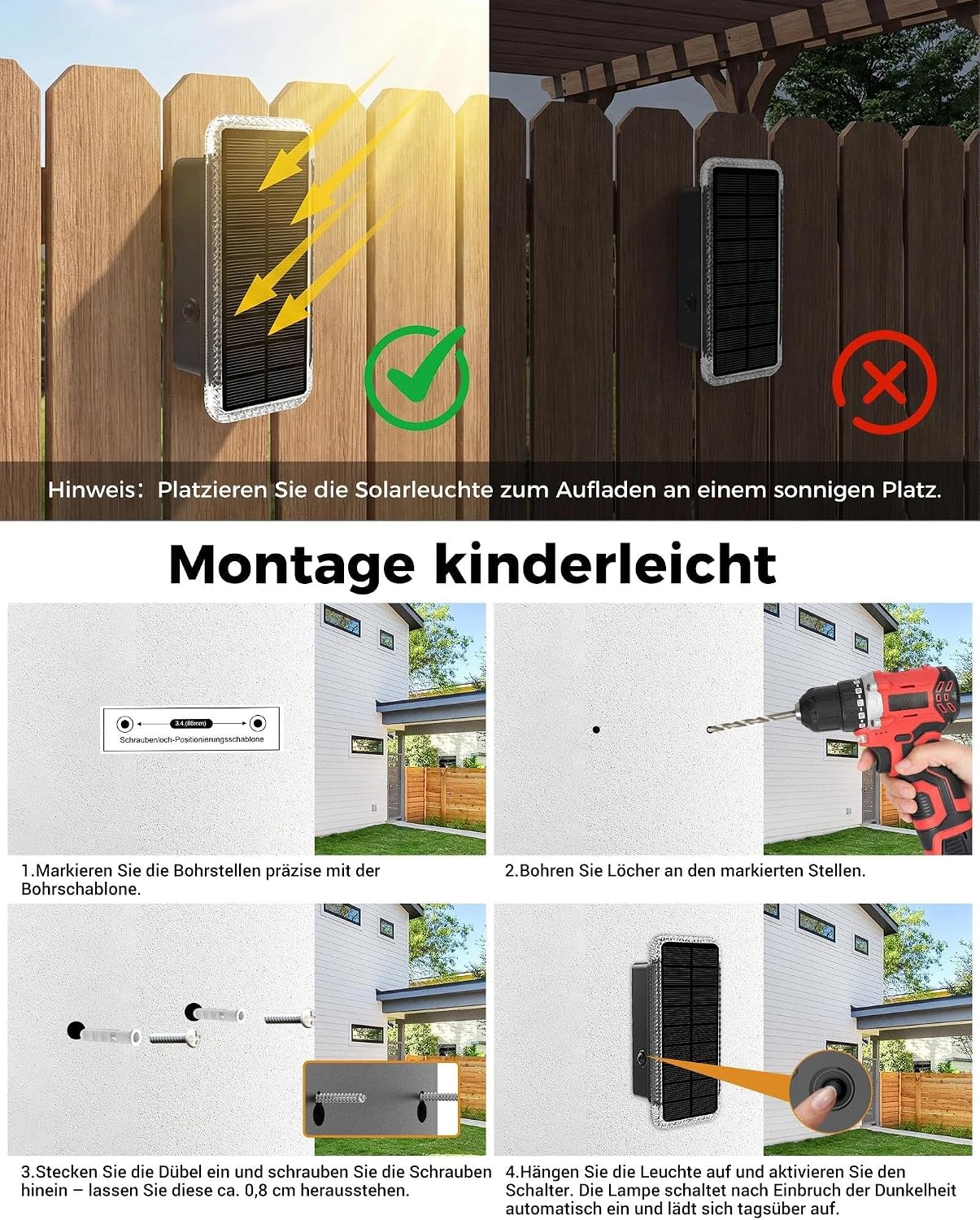 Thumbnail 6 de vighep Solar Wandleuchte Außen 4er-Set: Up & Down Leuchte, 5 Farbtemperaturen, IP65