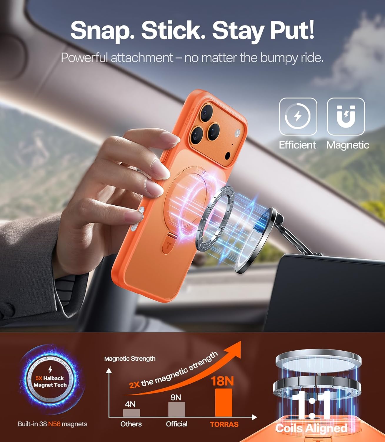 Detalle de TORRAS for iPhone 17 Pro Case with Stand — Translucent Matte Cosmic Orange