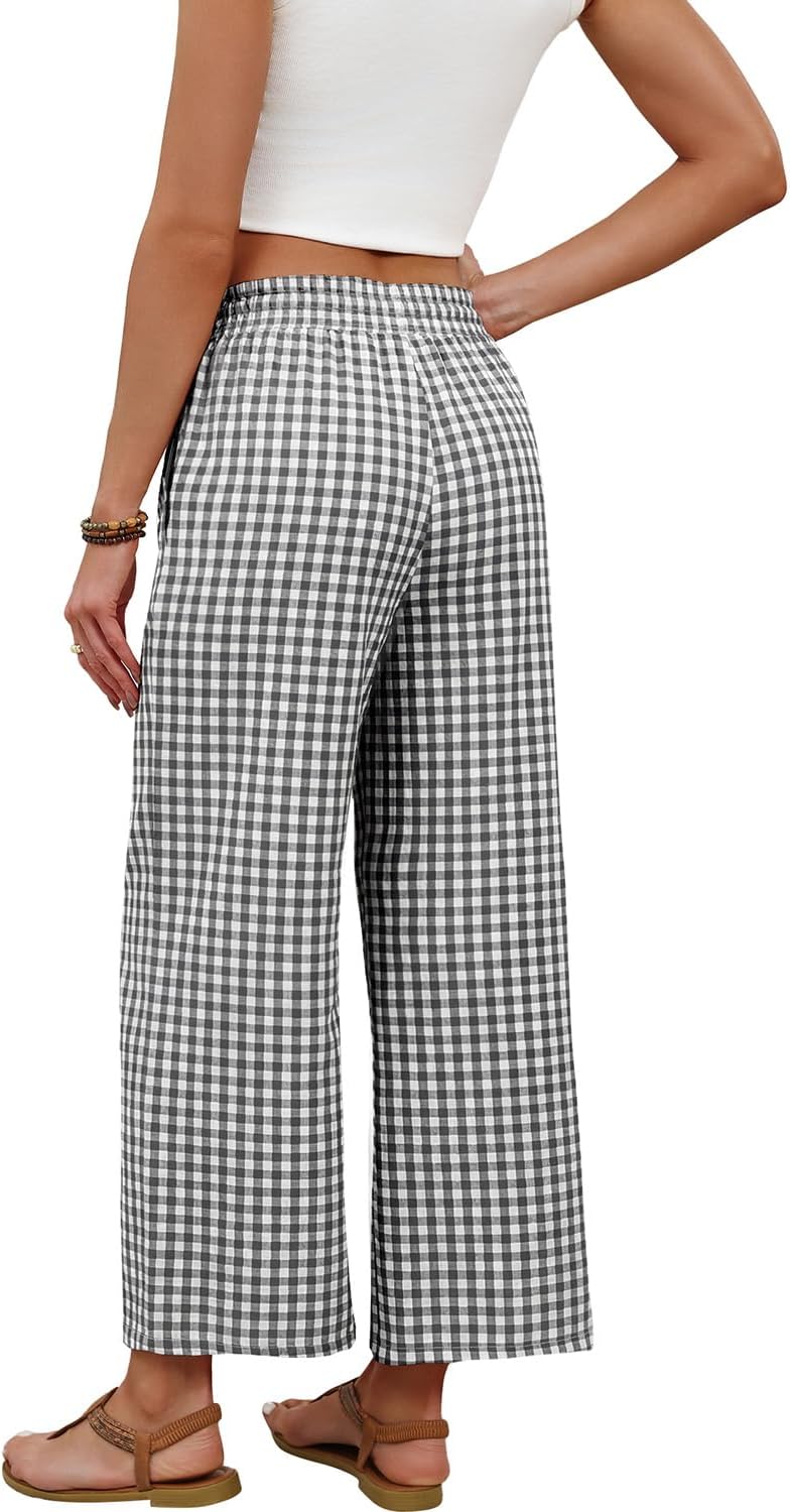 Detalle de WIHOLL Wide Leg Palazzo Pants for Women – Flowy, Drawstring Waist with Pockets