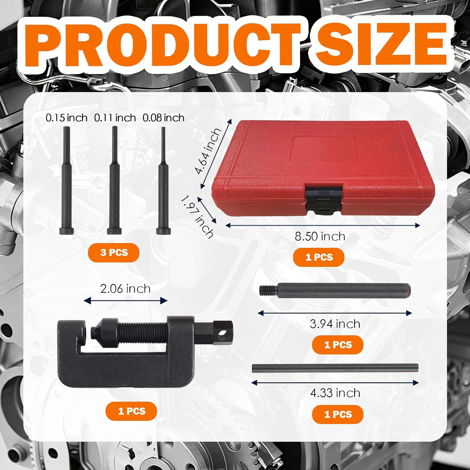Detalle de Motorcycle chain breaker tool set with three pin sizes