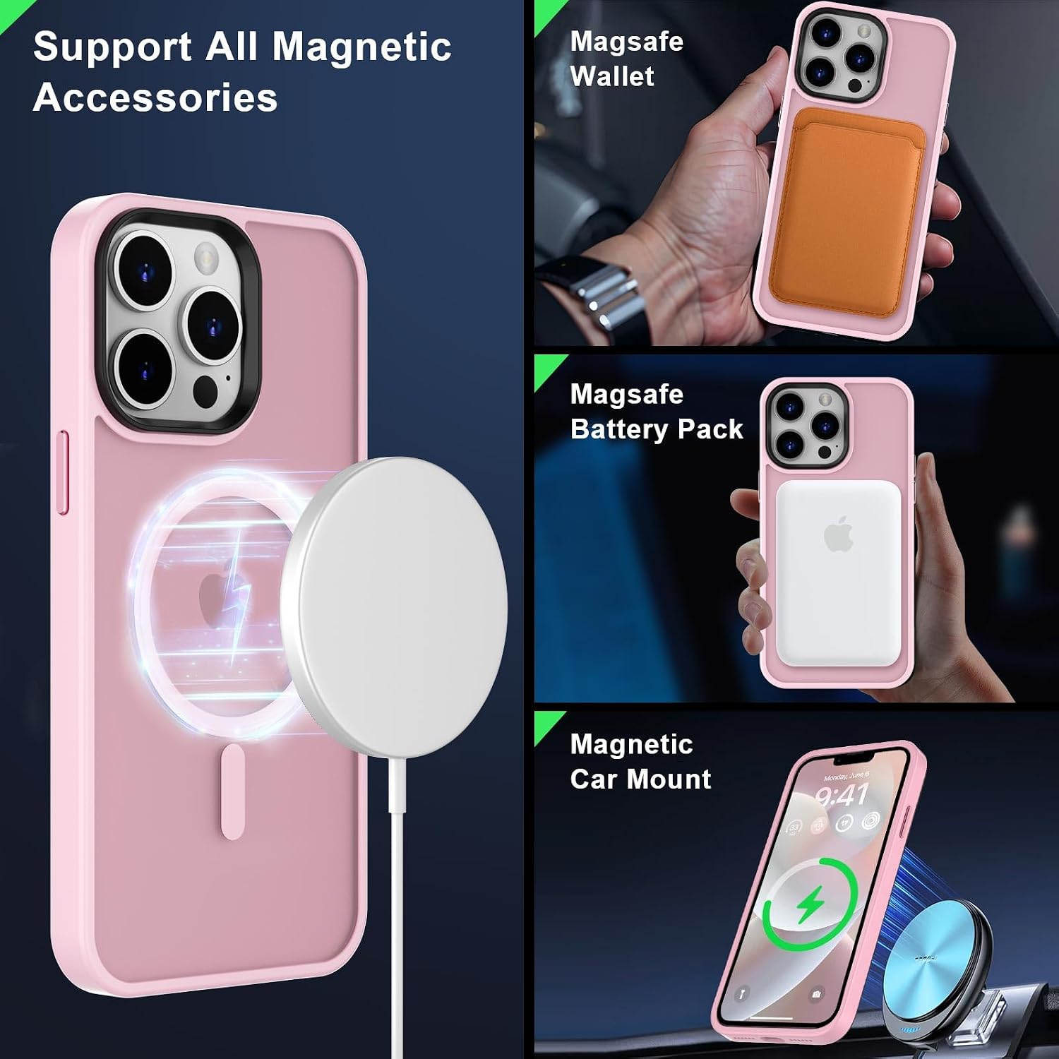 Thumbnail 1 de MOCCA Strong Magnetic Case for iPhone 12 Pro Max (6.7") with MagSafe Compatibility, + Glass Screen Protector & Camera Lens Protector – Pink