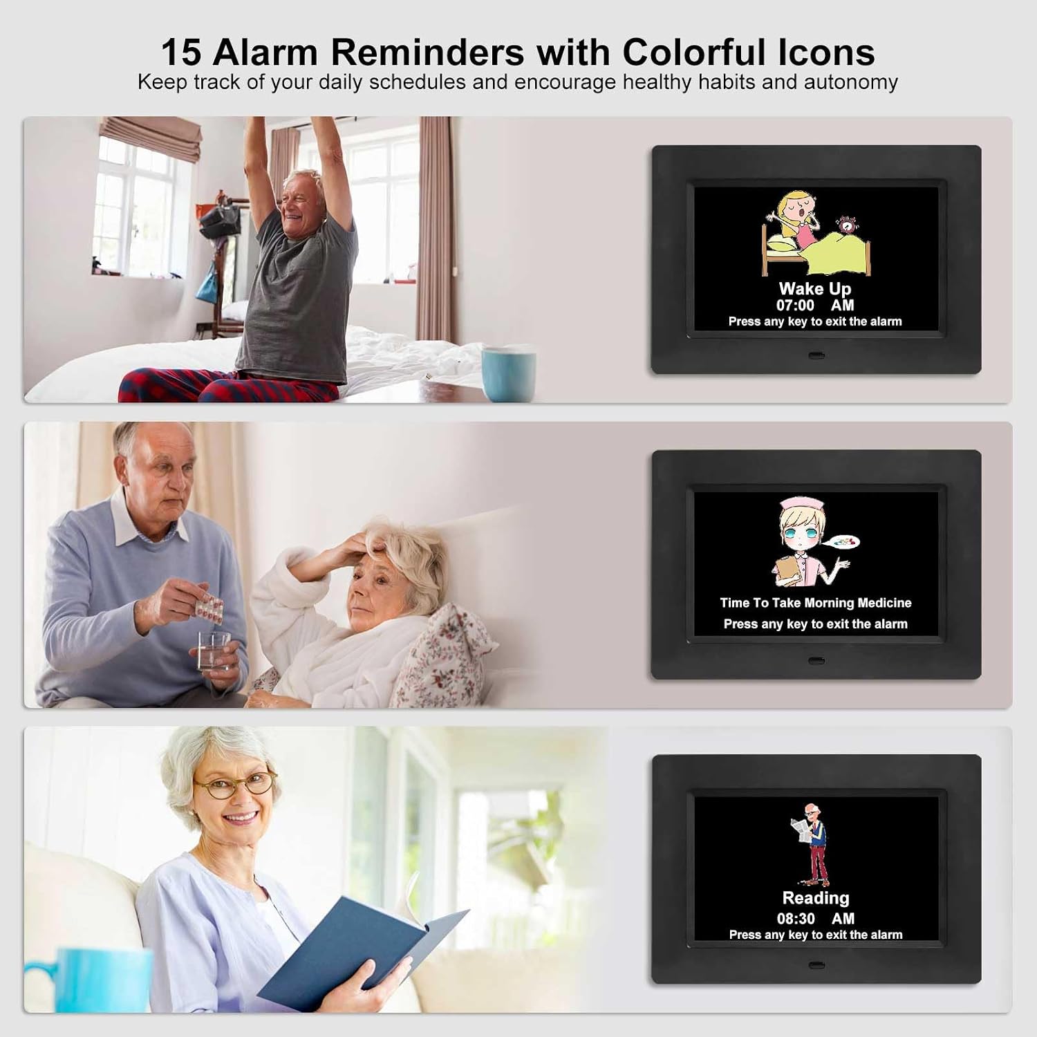 Detalle de Jaihonda Black 10-Inch Digital Dementia Clock with Alarms and Auto-Dimming