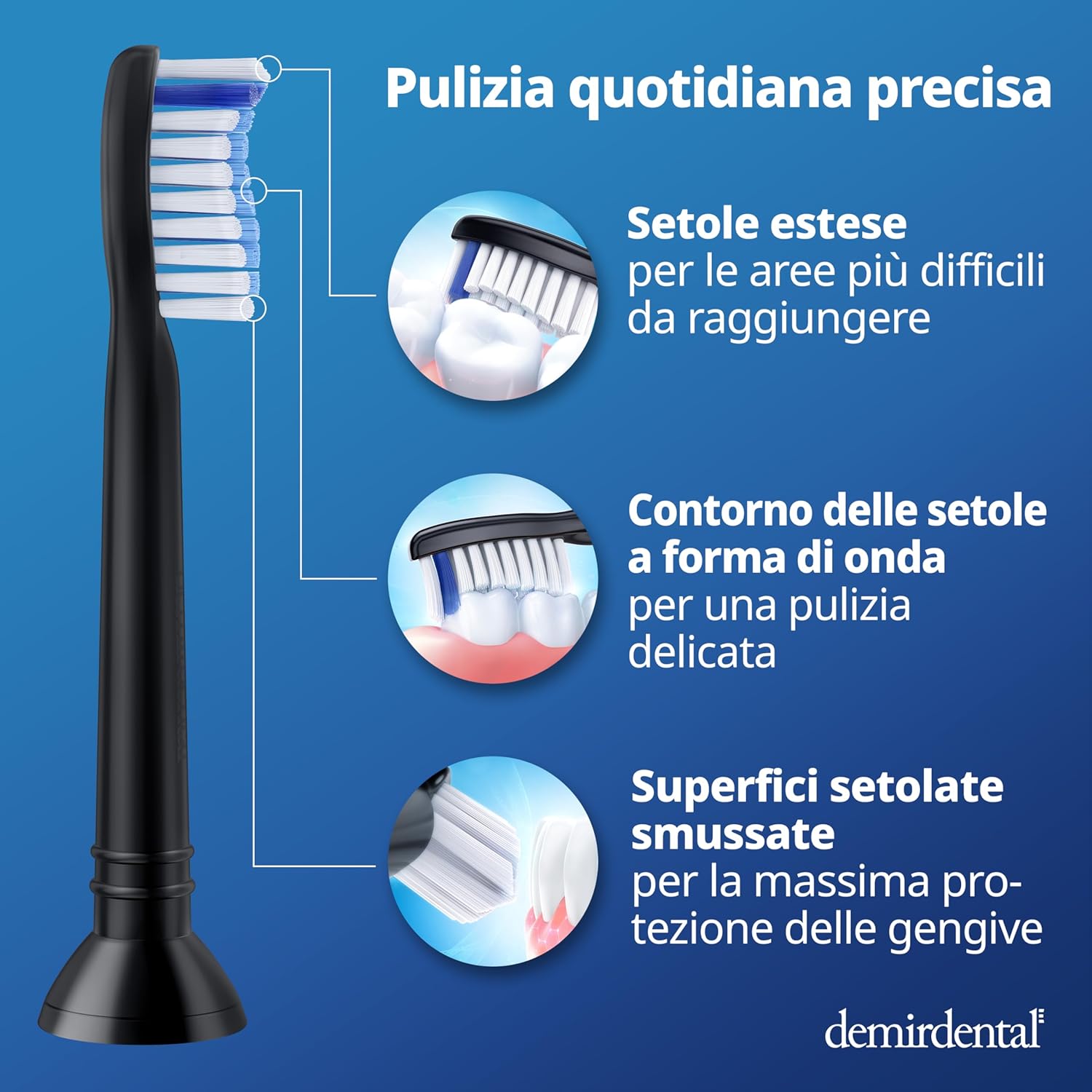 Thumbnail 2 de 8 Pack testine di ricambio demirdental compatibili con Philips Sonicare Sensibile (nero) HX6058b