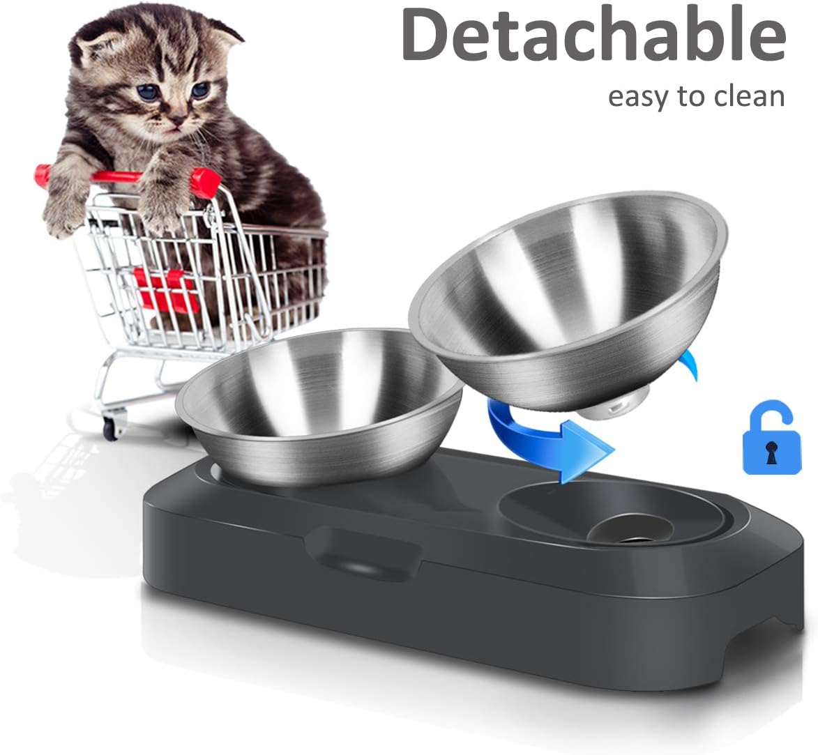 Thumbnail 5 de TANGN Raised Double Cat Feeding Bowl (Stainless Steel) with 15° Tilted Anti-Vomiting Stand