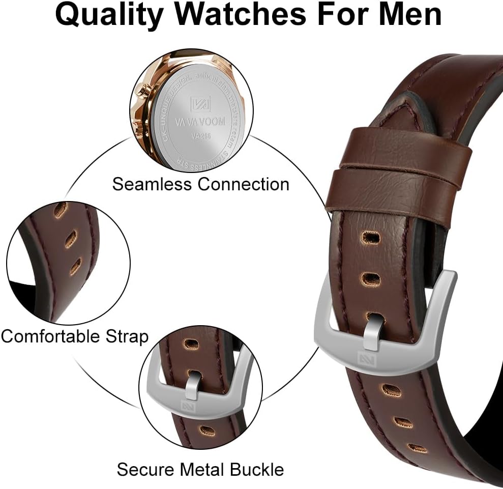 Detalle 2 de OFFCUP Herren Uhr Analog Quarz Chronograph Braun – Lederarmband mit Datumsanzeige