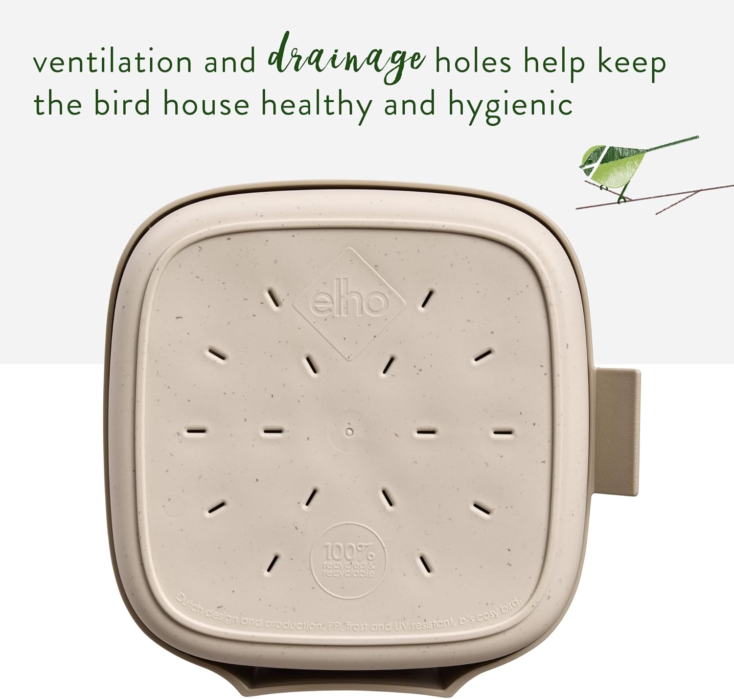 Detalle de Elho Cosy Bird House 18cm: Sustainable Shelter for Your Garden Visitors