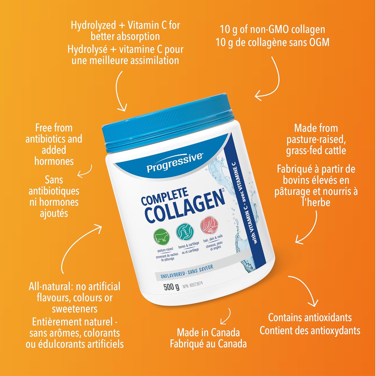 Detalle 2 de Progressive 837229007622 Complete Collagen Powder, Unflavoured, 500 g