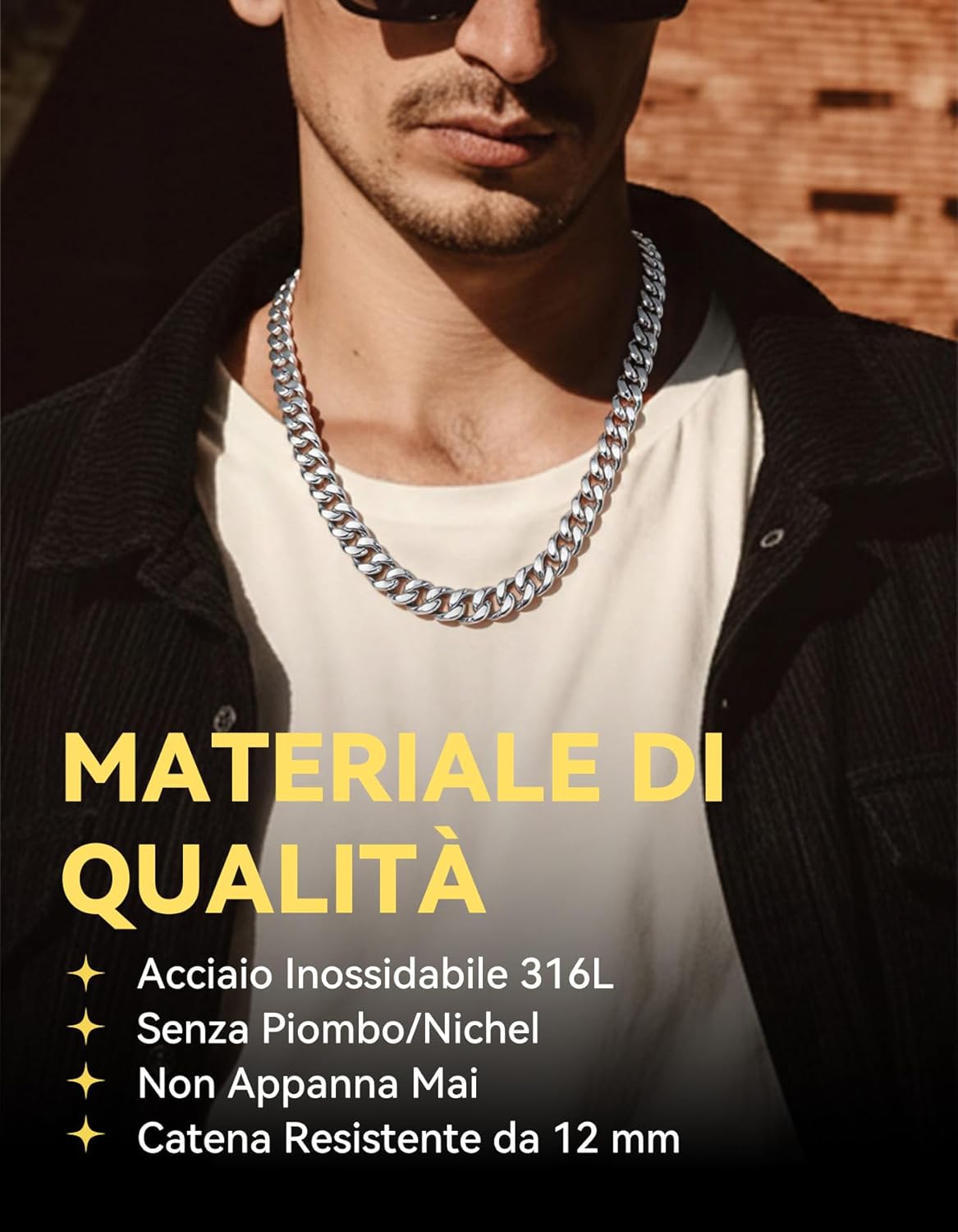 Thumbnail 1 de ChainsHouse Collana uomo in acciaio a catena cubana spessa 5–12 mm, lunghezze 46–76 cm