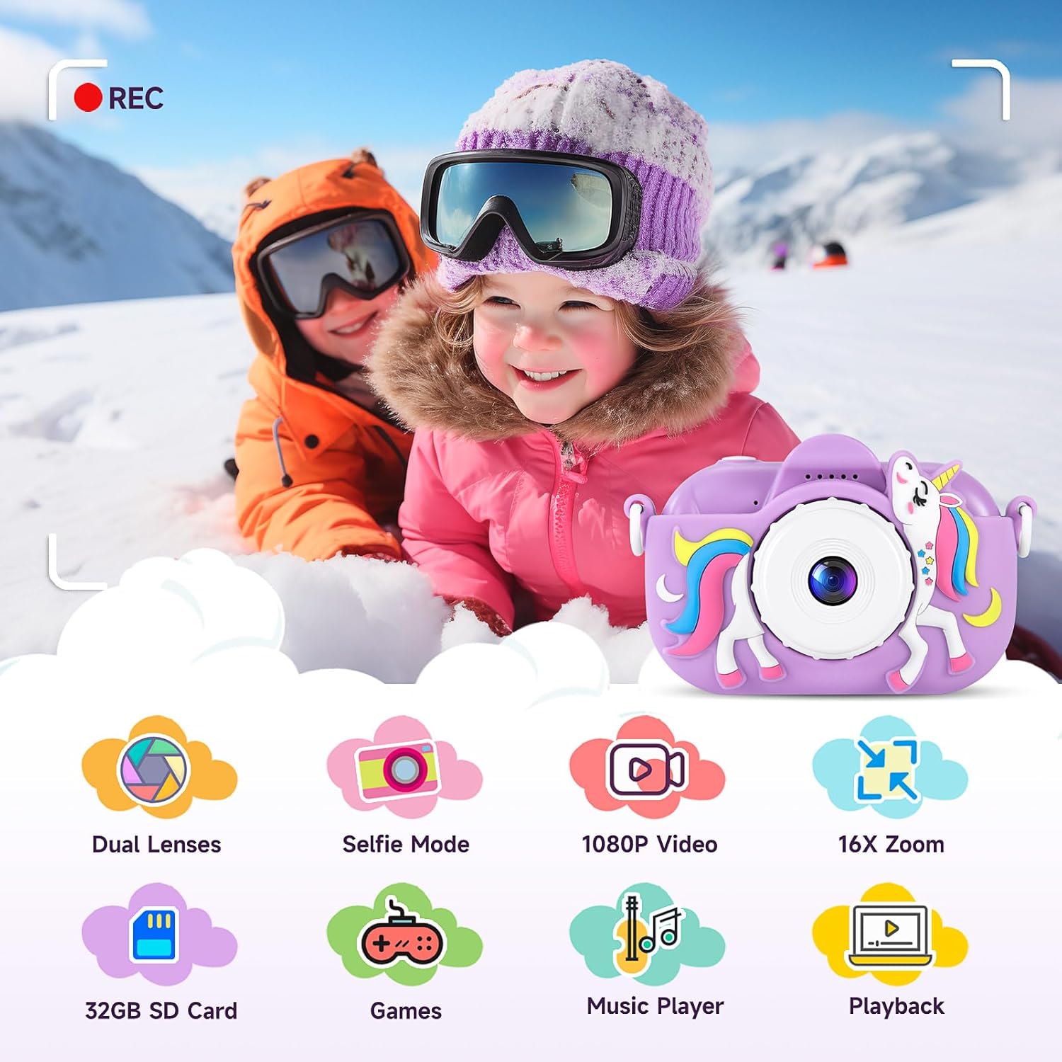 Detalle de MAVOKIS Kids Camera 1080P with 32GB card